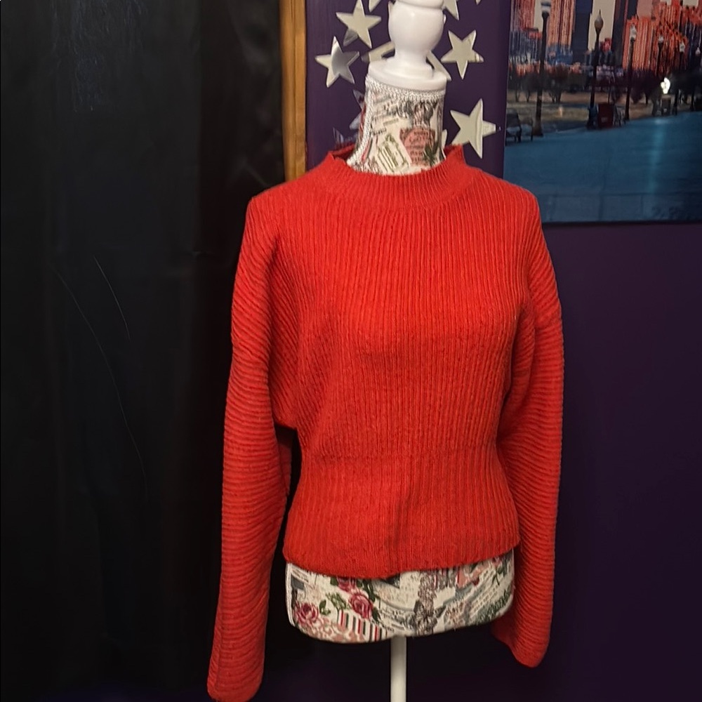 Pink Rose Red Cowl Neck Sweater